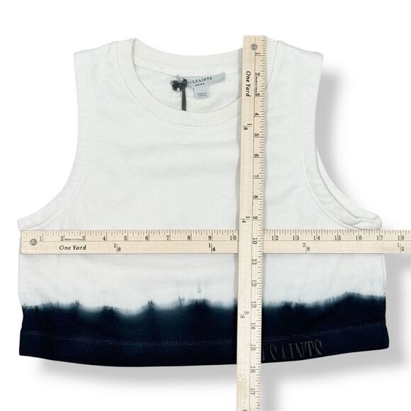 AllSaints Lila Ombre Cropped Sleeveless Sweatshirt Top Cream Black Small - Picture 11 of 12